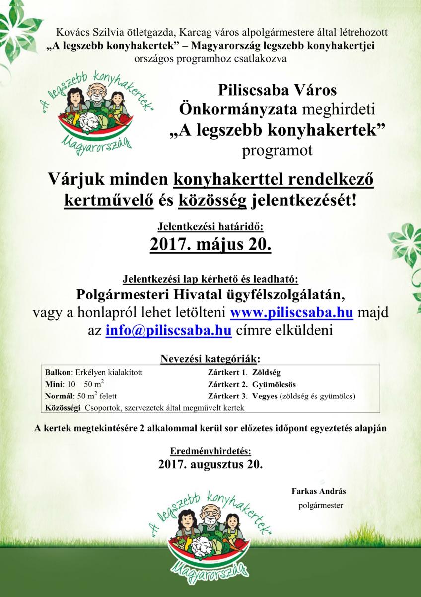 Kié a legszebb konyhakert Piliscsabán? Elindult a jelentkezés!